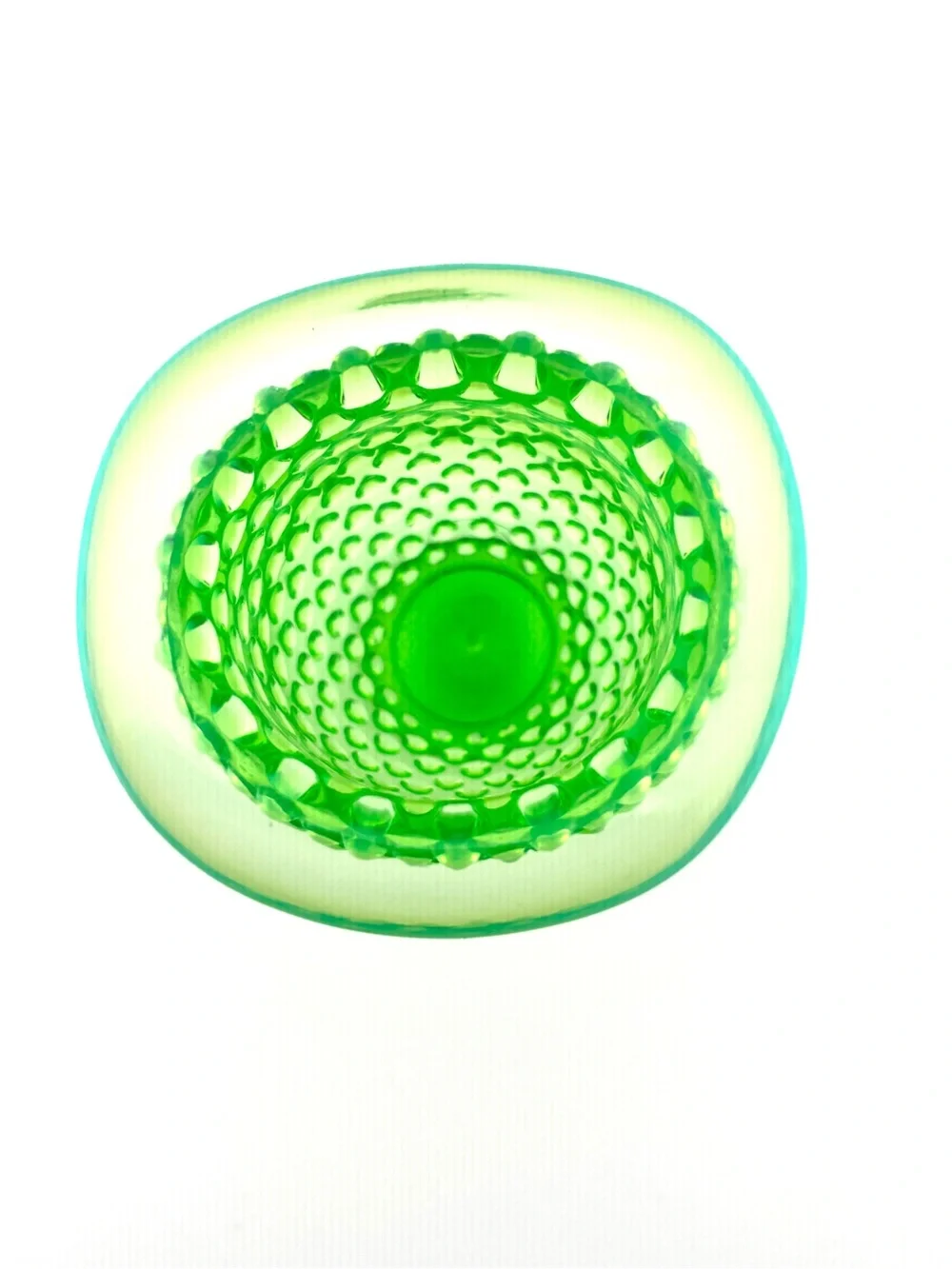 Vintage Fenton Green Opalescent Hobnail Uranium Glass Bud Vase